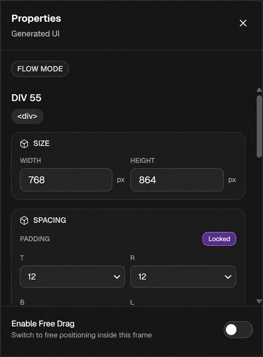 Properties panel editing screenshot