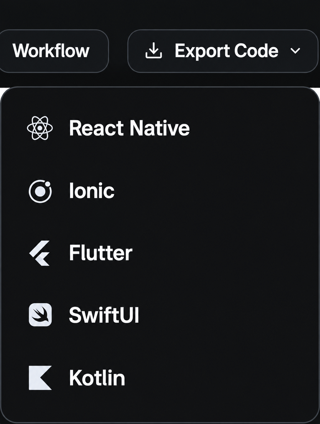 Code export panel screenshot